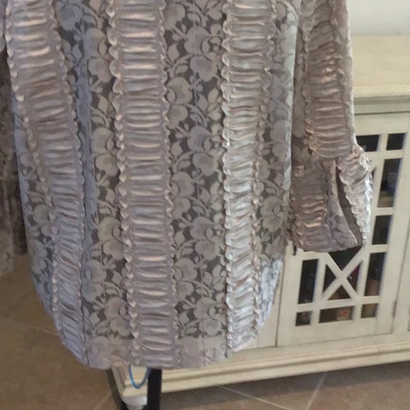 IC by Connie sequin lace evening jacket, two button front, bell sleeve, taupe,XL - Picture 7 of 7